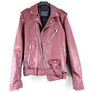 Zara Man Maroon Faux Leather Biker Jacket